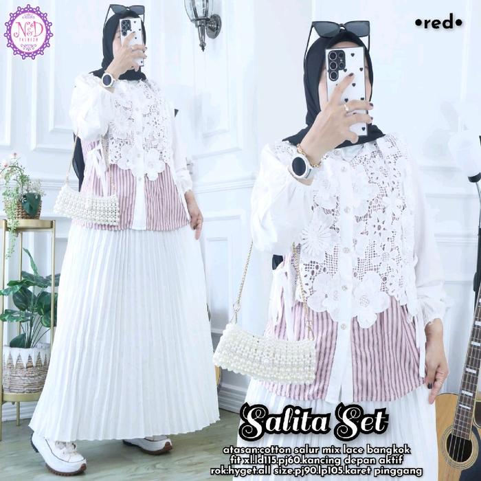 Salita Set Rok Plisket Atasan Lengan Panjang Wanita Blazer Setelan Baju Bawahan Karet Remaja Muslim 