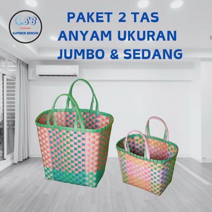 //COD//PAKET 2 TAS ANYAM PLASTIK//TAS ANYAM PLASTIK JUMBO DAN SEDANG//TAS ANYAM PLASTIK KUAT DAN KAK
