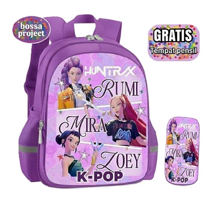 Bossa Project Tas Sekolah Huntrax Rumi Mira Zoey K-Pop Merah Muda dengan Tempat Pensil Gratis