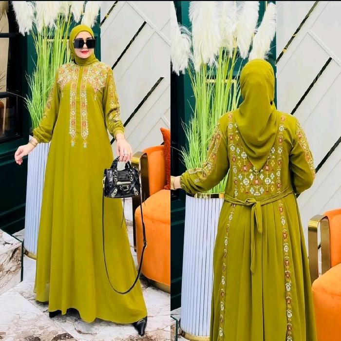 ALYA DRESS GAMIS CERUTY BABYDOLL FULL PURING AKSEN BORDIR DEPAN BELAKANG Baju  Pesta Wanita Muslim