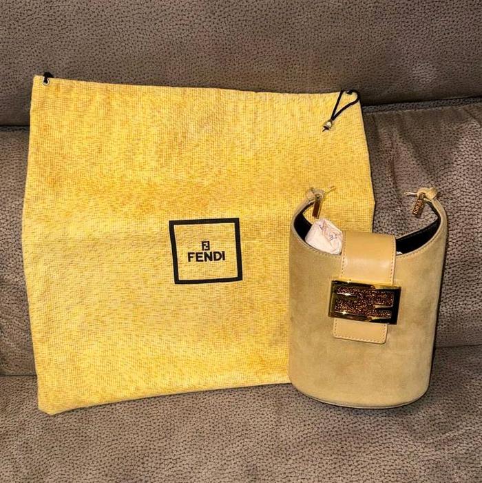 Fendi FF Suede Forever Baguette Hobo Bag