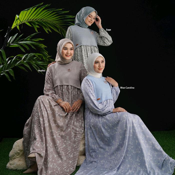 SAZYA DRESS • NADHEERA LUXURY / Gamis Dresd Motif Salur Bunga Rayon Premium Knit Adem Terbaru Jumbo