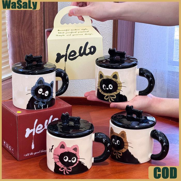 PREMIUM (READY) terjamin Gelas Mug Keramik Lucu Motif Capybara & Kucing Hello Meong - Set Kotak Hadi