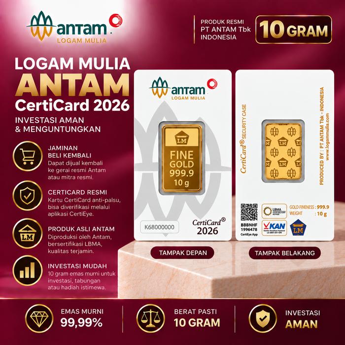 Antam new style Hartadinata10 Gram Logam Mulia Emas Barang mewah Hadiah ulang tahun
