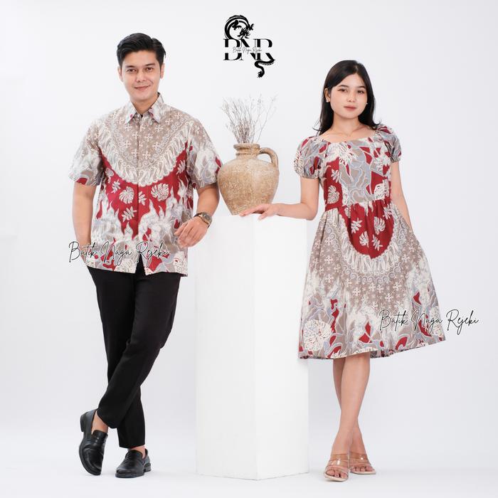 BatikNagaRejeki - Batik Dress Akasia Couple Modern - Atasan - Wanita / Pria - Kekinian - Panjang / P