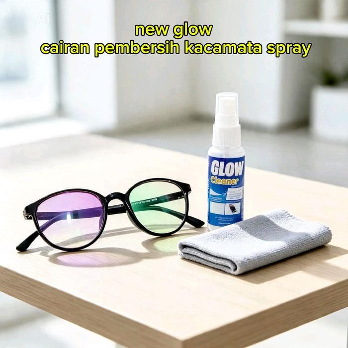 promo 1 pcs cairan pembersih kacamata spray new glow bonus lap microfiber , lens  cleaner, cocok utk
