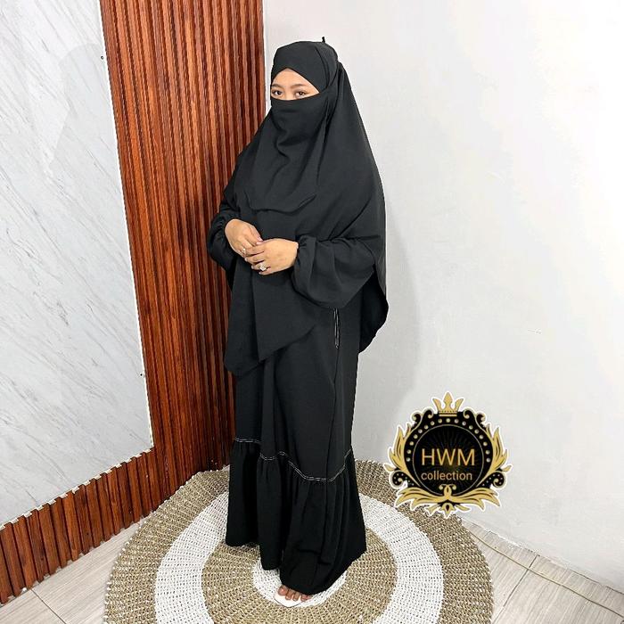 HWM - Amirah Abaya Set French Khimar Syari Anti UV Premium Gamis Haji Umroh Basic Lebaran Wanita Mus