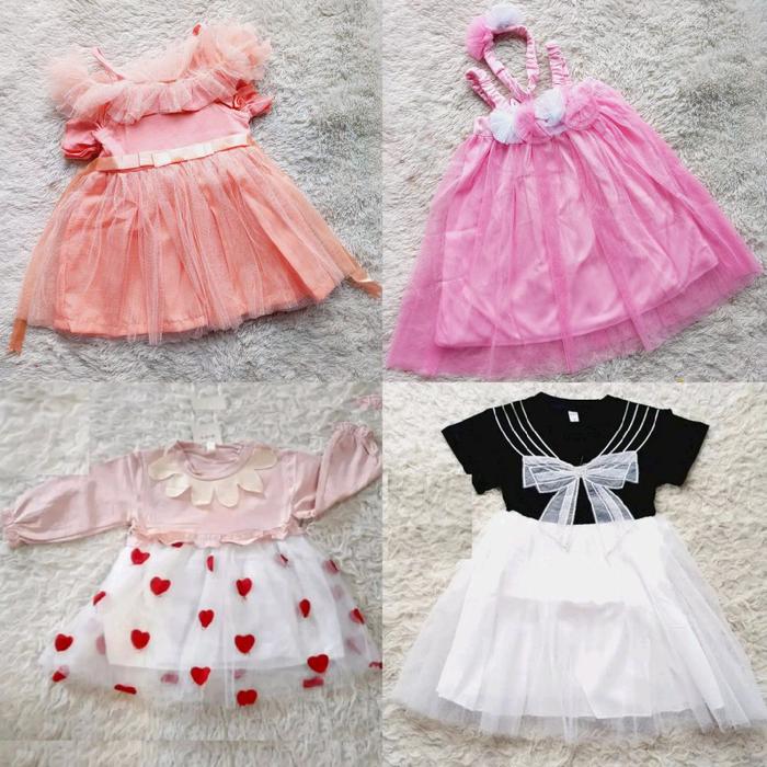 Dress Tutu Tile DT Love Flimshy Ribbon Flower Sabrina - Peach / Pink / Black / White - Baju Bayi Ana