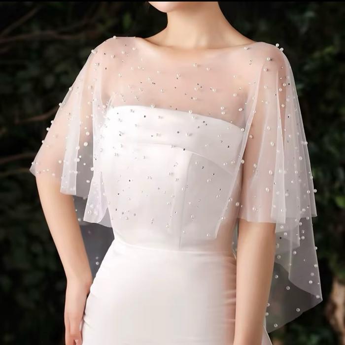 Outer tulle mutira prawedding /bolero tulle mutiara/ cardigan pengantin tulle mutiara