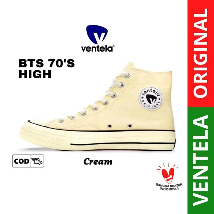 Ventela Bts Cream High [Original] Casual Pria Sneakers Wanita Sneakers Shoes Kerja Sepatu Sekolah Hi