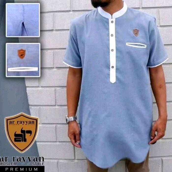 Baju Kurta Lengan Pendek Pria Dewasa Muslim Premium Katun Oxford Ar-Rayyan Jualan Laris Best Seller