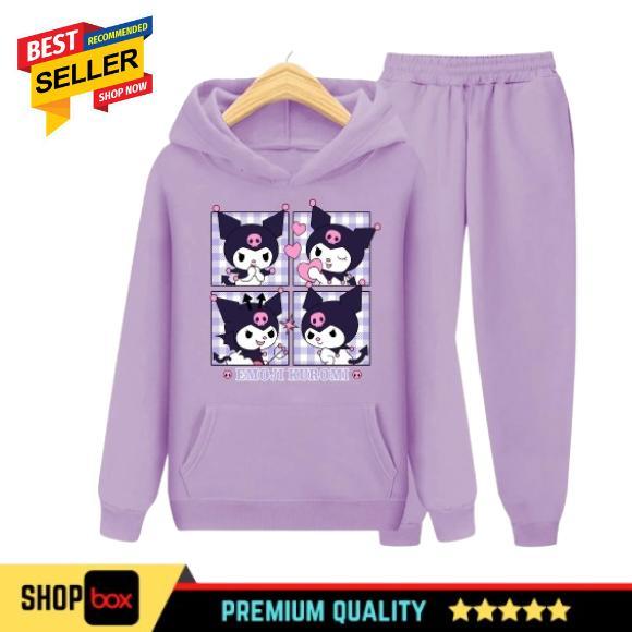 SETELAN SWEATER HOODIE EMOJI KUROMI SWETER EMOJI KUROMI HODIE EMOJI KUROMI LUCU
