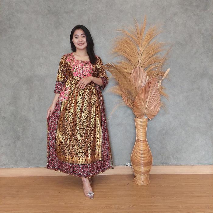 Kartika Batik Home Dress Foil Prada 0072 Longdress Tali 4 Lengan 3/4 Rayon Premium Busui Hijab Frien
