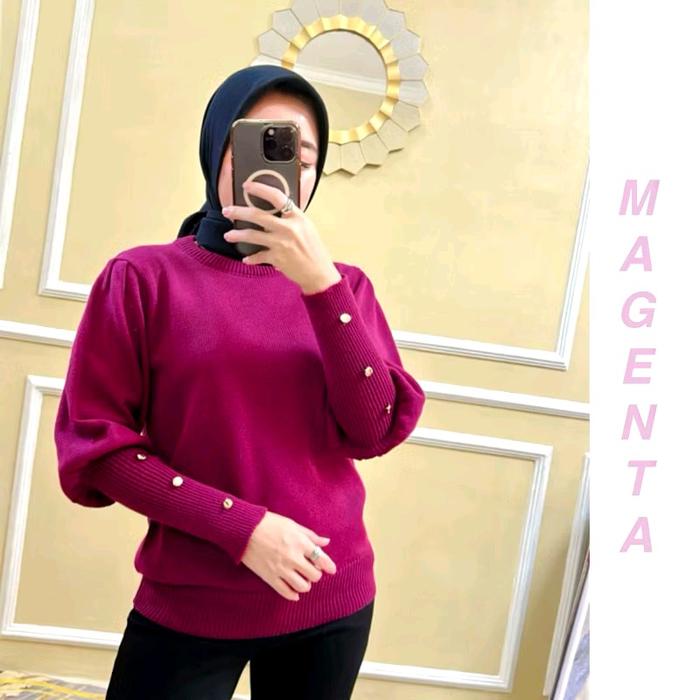 Yasmine Atasan Sweater Rajut Wanita Lengan Balon/Blouse Rajut Lengan Kancing Baju Panjang Knitwear T