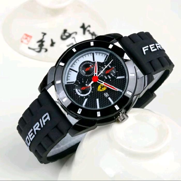 Jam Tangan Pria || Ferrari Analog Tanggal Aktif Tali Karet Fashion Original