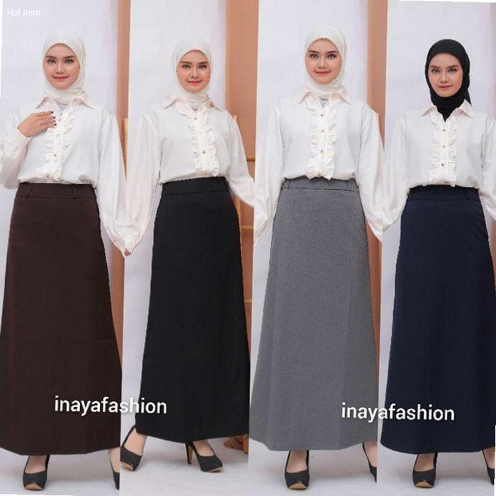 Rok Kerja Panjang Hitam Rok A Line Bahan Formal Kantor / Rok Panjang Wanita Hitam Polos | Hot Item