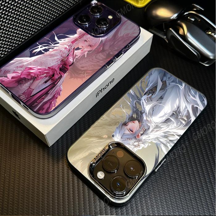 Case Iphone (12-13-15) Luxury Ancient Chinese Girl Electroplated Shell Frosted Color Silver Shell