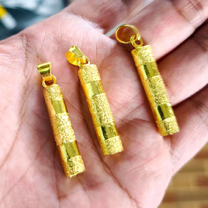 Liontin Bambu Pipa Ukir Lapis Emas Kuning 24k Goldplated Copper Bandul Kalung