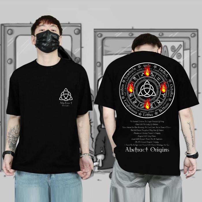 Baju Kaos Distro T-shirt Atasan Pria Keren Terbaru Lengan Pendek Motif Vegvisir Hitam Sablon Tulisan