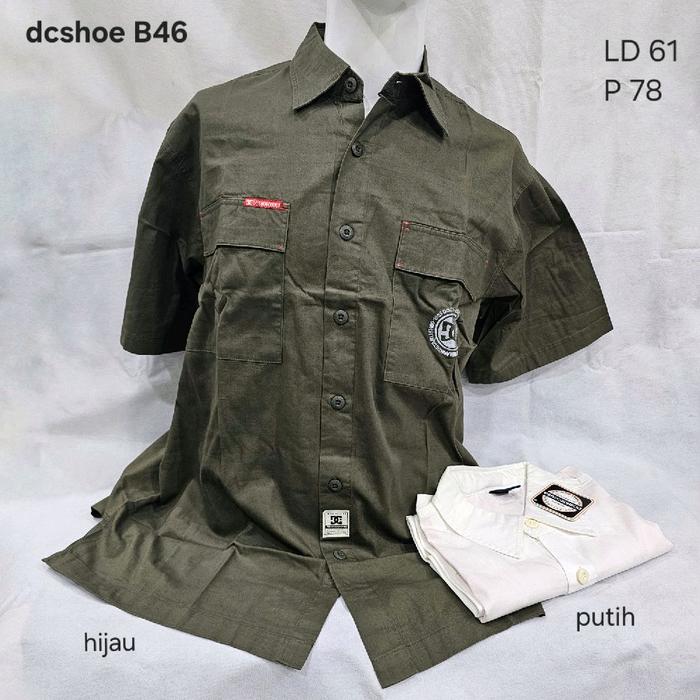kemeja lengan pendek hem shirt hijau putih hitam dcshoe