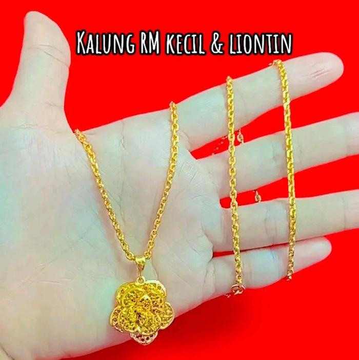 Paket Hemat Kalung Rantai Medan Kecil & liontin, lapis emas asli 24k, dibalut kristal premium