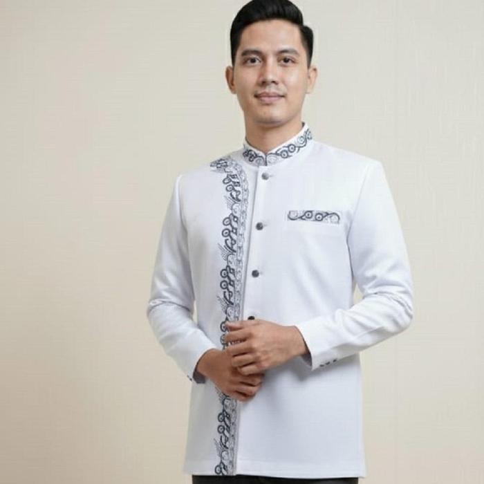 Jasko Bordir Sorban Batik Terbaru Putih Wol Novus Baju Muslim Pria Jas Koko By Jasco Tasik Original