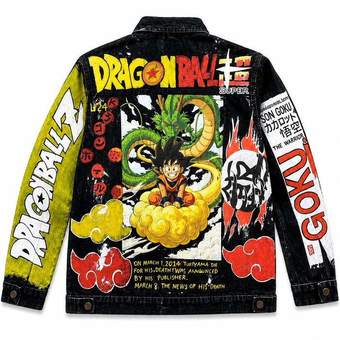 Jaket Jeans Denim Dragon ball Streetwear Hype Oversize Jaket Hitam Pria dan Wanita