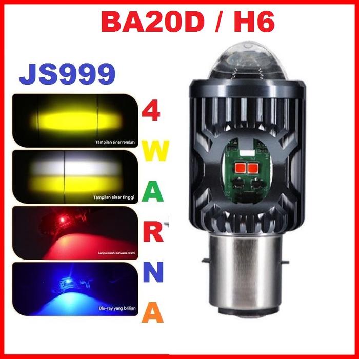 Lampu Utama JS999 Bohlam BA20D / H6 Mobil & Motor 4 warna Kuning Putih biru merah Headlamp laser IP6