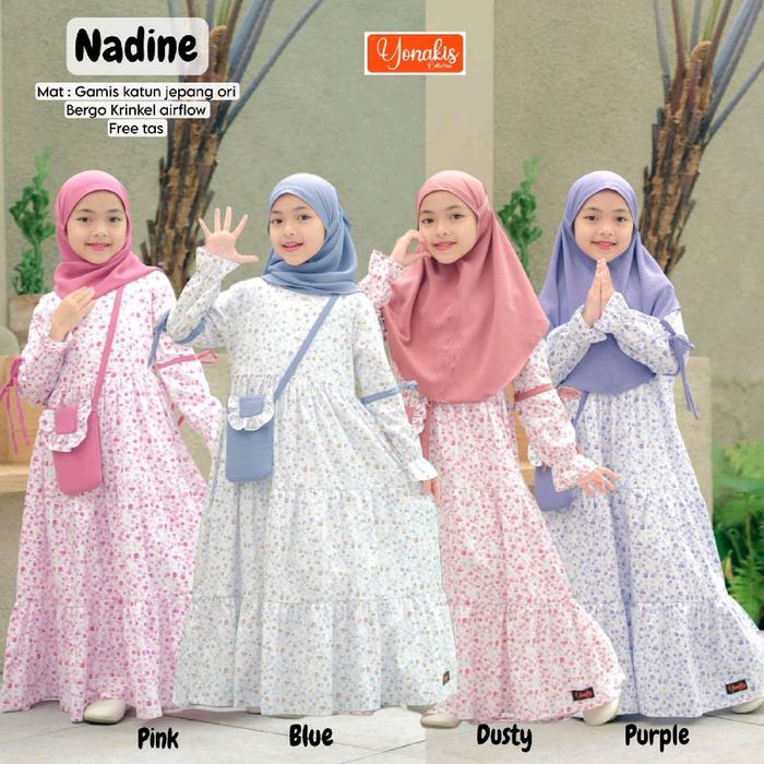 Sisol - NADINE SET MAXY DRESS KIDS SYARI (Free Tas) - Baju Gamis Anak Katun Jepang Ori Premium + Jil