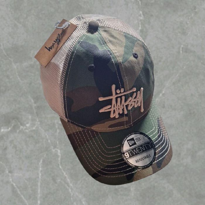 Stussy x New Era 9Twenty Basic Trucker Woodland Camo