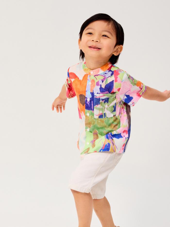 Love Bonito - Atasan Anak - Kids' Mandarin Collar Button Down Shirt in Vivid Blooms - Assorted