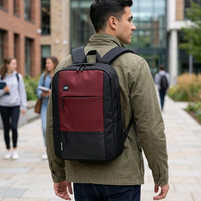 CB Tas Selempang Merah Hitam dengan Logo CB dan Ritsleting
