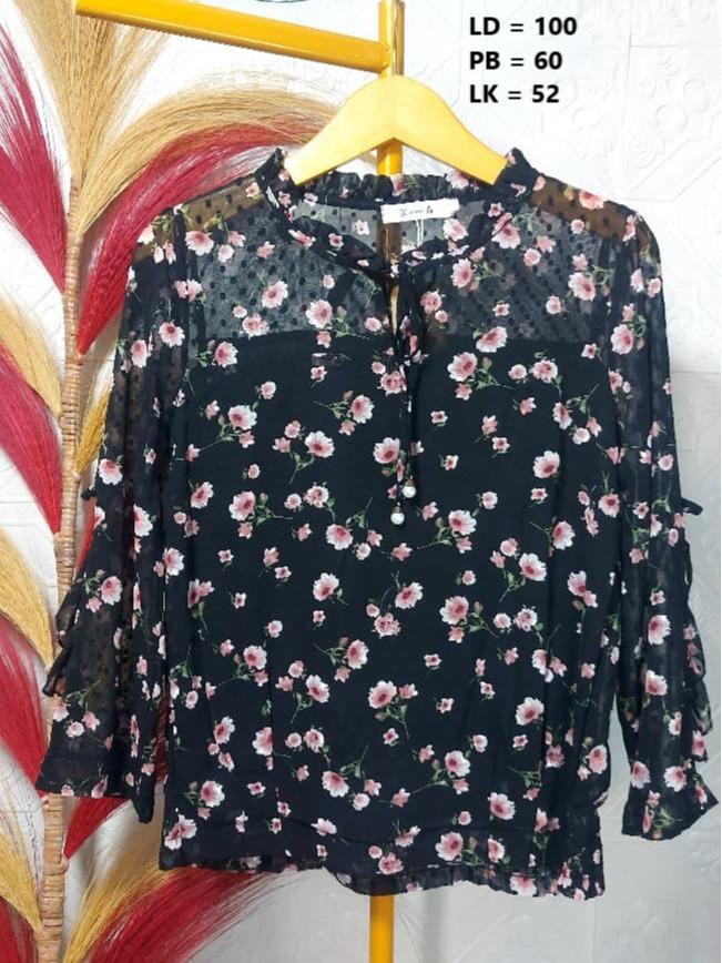 BLUS SIFON BUNGA LENGAN RUFFLE