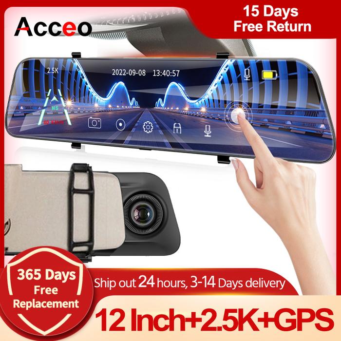 Acceo A38 2.5K Car DVR 12 Inch Touch IPS RearView Mirror Dual Lens