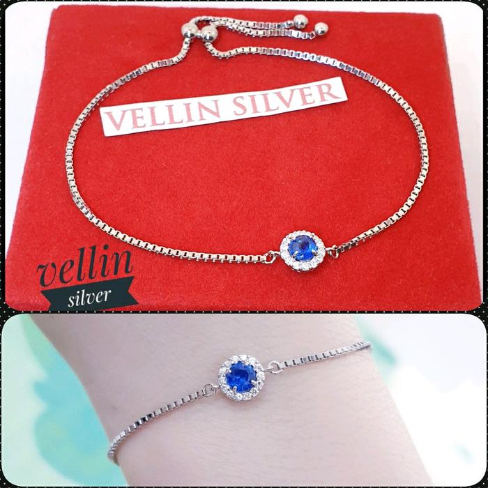 Gelang Tangan Serut Perak 925 / Perhiasan Gelang Serut Permata Zircon Biru Silver 925 Asli