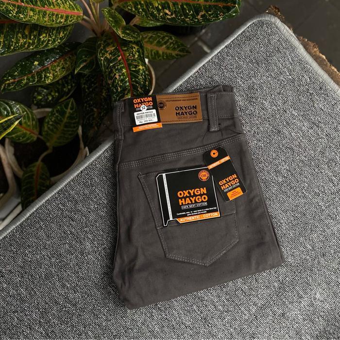 Oxygen Hugo Celana Panjang Pria Dewasa Semi Jeans Santai Distro Hitam Bahan Sweading Tebal Melar Nya