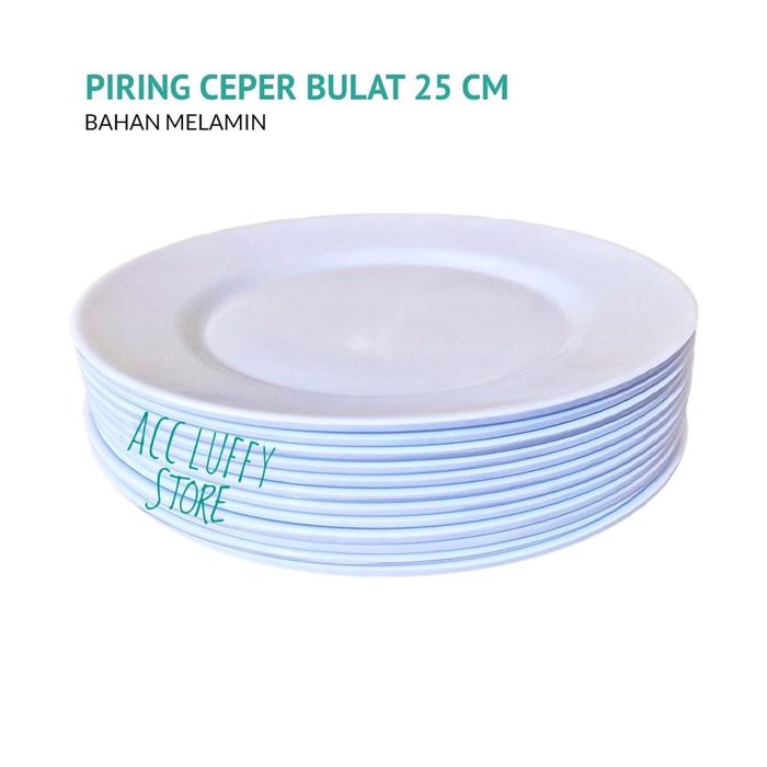 Satu Lusin/12 PCS piring Prasmanan - Piring Melamin Bulat Ceper Besar - Piring Melamin Ceper 25cm -
