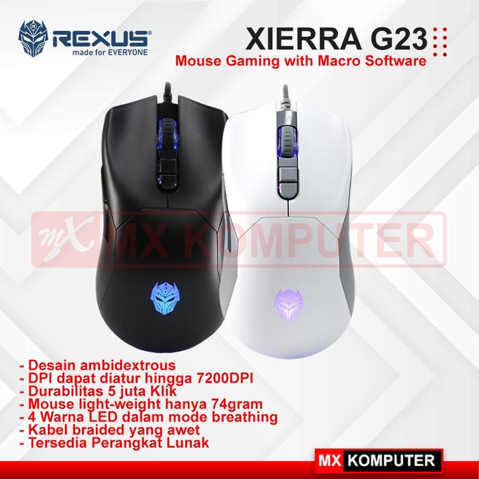 Rexus Xierra G23 Mouse Gaming Wired RGB 7200DPI - Hitam/Putih