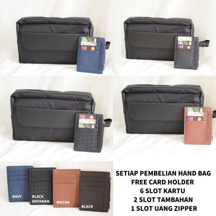 TAS TANGAN PRIA CLUTCH HAND BAG POUCH TAS GADGET WATERPROOF ORIGINAL - Biru Hitam