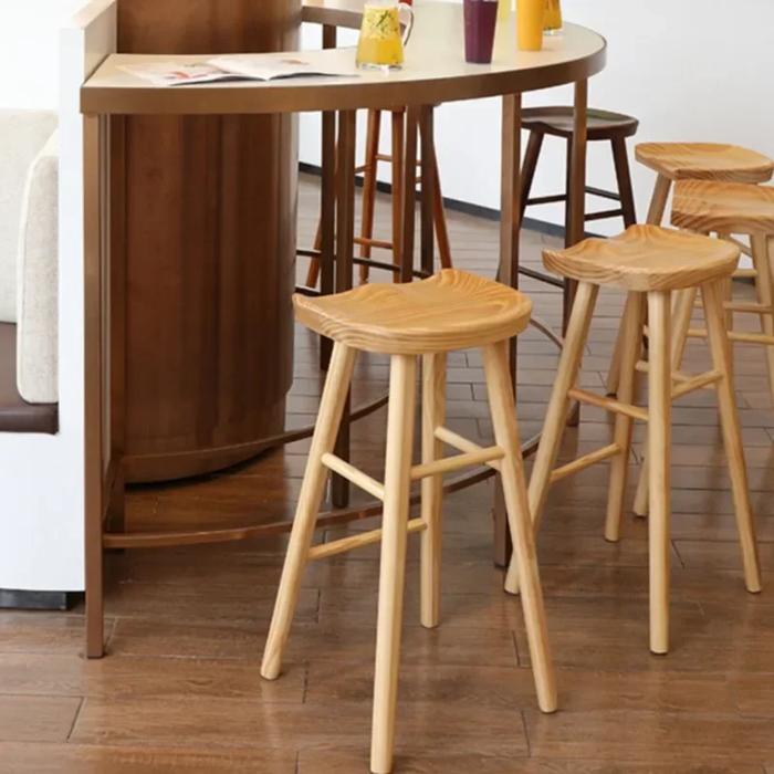 Nordic Commercial Bar Chair Solid Wood Dining Room High Stool Modern Simple Front Desk Cashier Bar S
