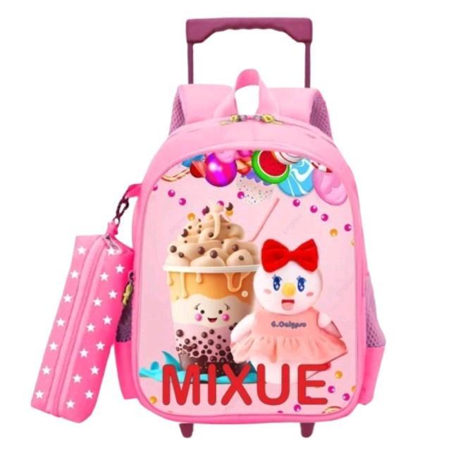Tas troli anak mixsu tas dorong anak perempuan mixue tas roda anak tk anak cewek Fashion