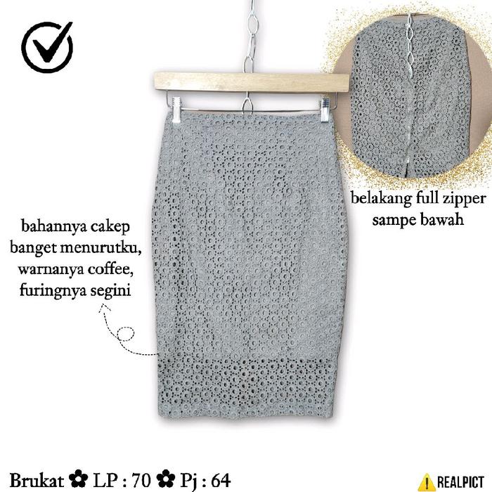 Rok Pendek Span Size S Brukat Katbol Bordir Mini Brokat Brocade Skirt Selutut Belah Belakang Coklat 