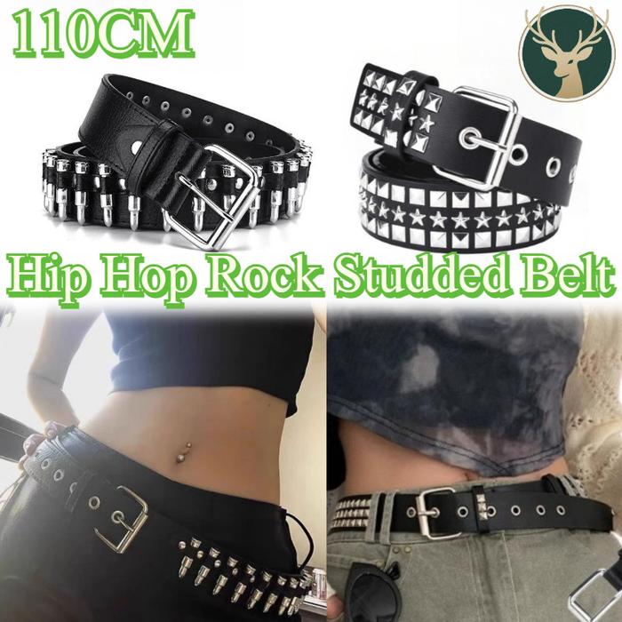 110CM Hip Hop Rock Studded Belt/ Gesper Punk Rock White Pin Buckle Belt/ Fashion Wanita Kulit Punk B