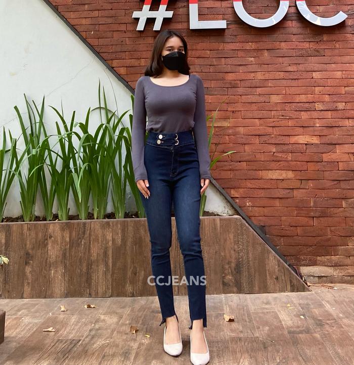 CCJEANS - Laylla JEANS HIGHWAIST KANCING 2 RINGBELT PENCIL WANITA - Premium Quality Celana Motif Sof