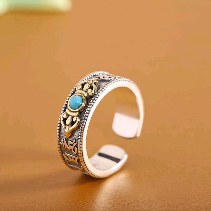 Cincin Kasual Desain Bajra Genta Manik Biru / Blue Jewel Bajra Bell (Model Terbuka)