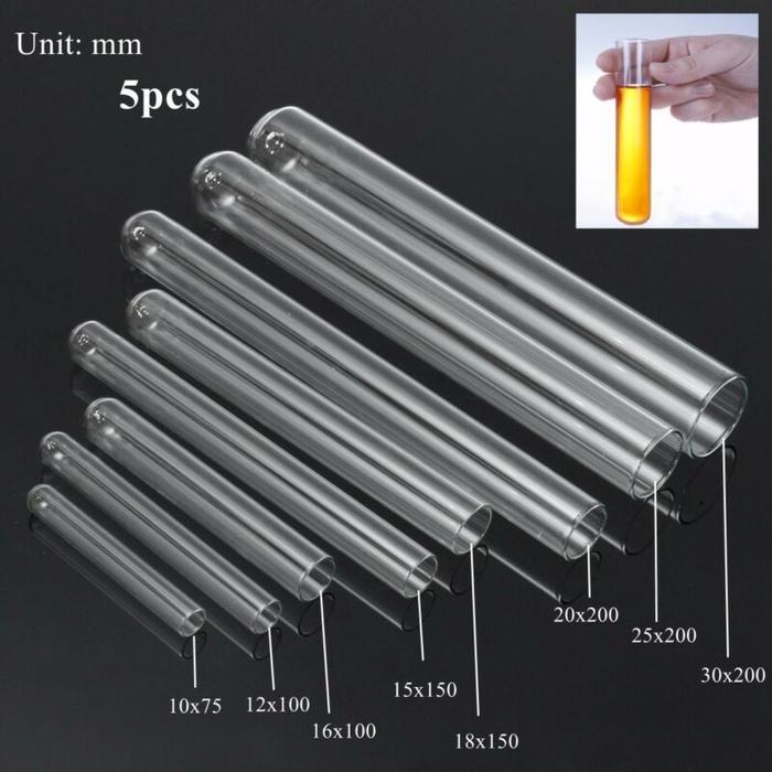 5 pieces of glass transparent borosilicate test tube 12-25mm U-shaped
