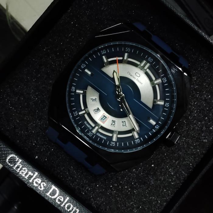 Jam Tangan CHARLES DELON  Rubber Analog Original Pria ( Free Box ) - Kotak Asli ( CDM9002 ) Quartz W