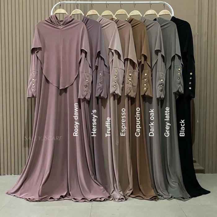 Unggulan Sally_Scarf - Yura Abaya Set Basic,Gamis Plain Umrah Daily Jersey Korea Muslim Wanita Musli