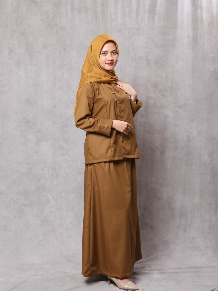 ASN Rapih - Baju Setelan Seragam Panjang PNS Khaki Pemda TUNIK Longgar Wanita Toyobo Blazer Katun Ce