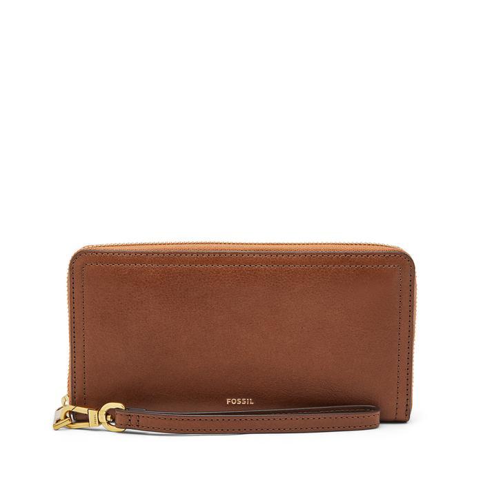 Fossil Logan Rfid Zip Around Brown Dompet Wanita - Sl7831-200